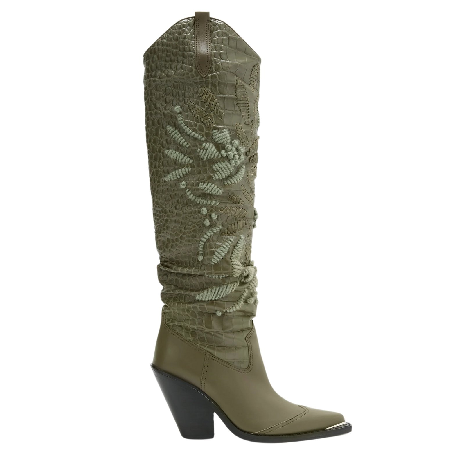 Ermanno Scervino green crocodile print and embroidery tall boot