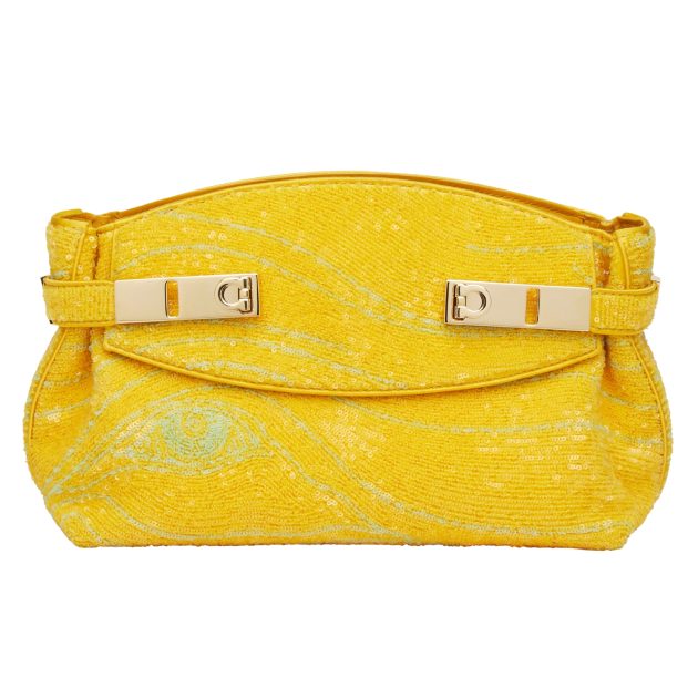 Ferragamo yellow sequin puch bag