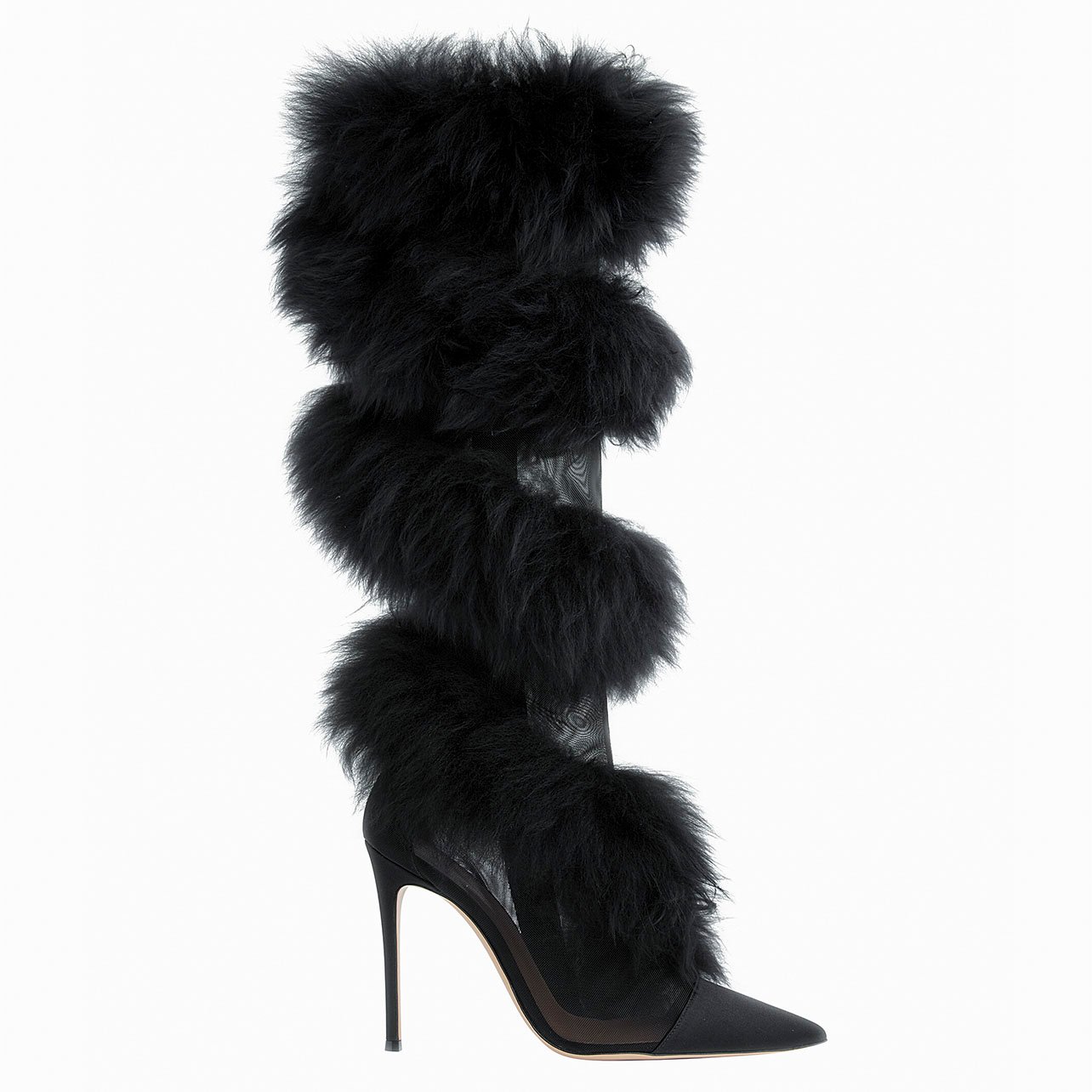 Gianvito Rossi black tall fuzzy boots