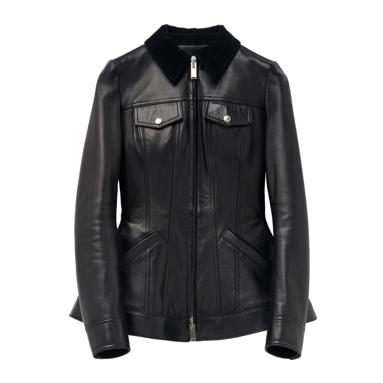 McQueen peplum black leather jacket