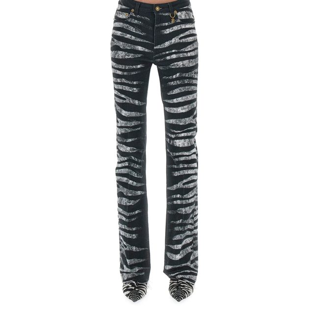 Roberto Cavalli denim jeans with black and white zebra print