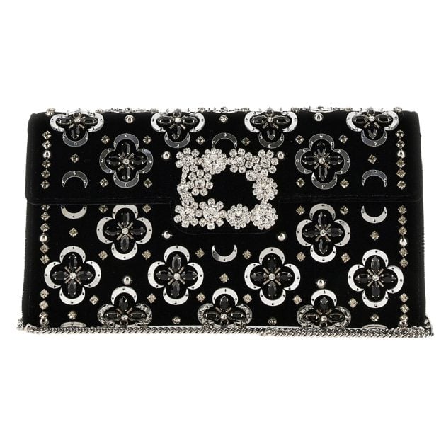 Roger Vivier black and silver embellished flower clutch