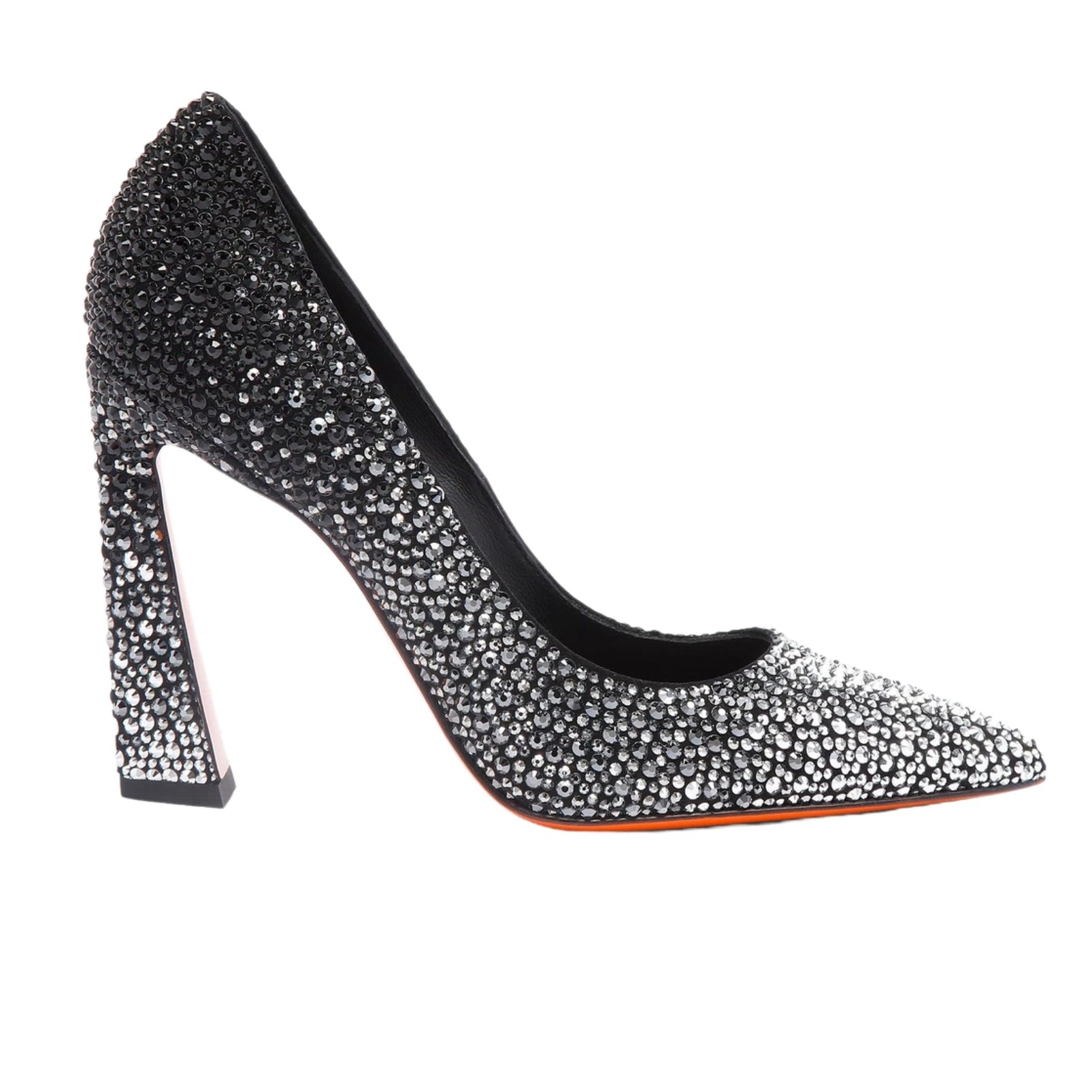 Santoni black suede and strass high heel pump with crystals