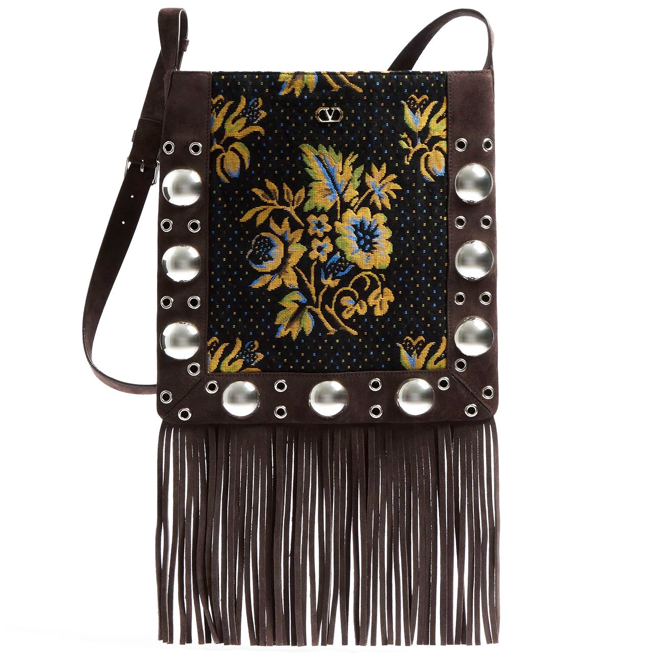 Valentino Garavani brown fringe bag with silver studs