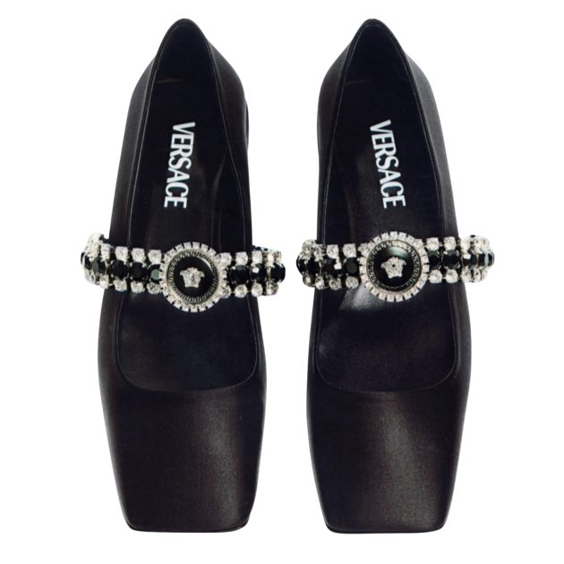 Versace black ballerina flats with embellished strap