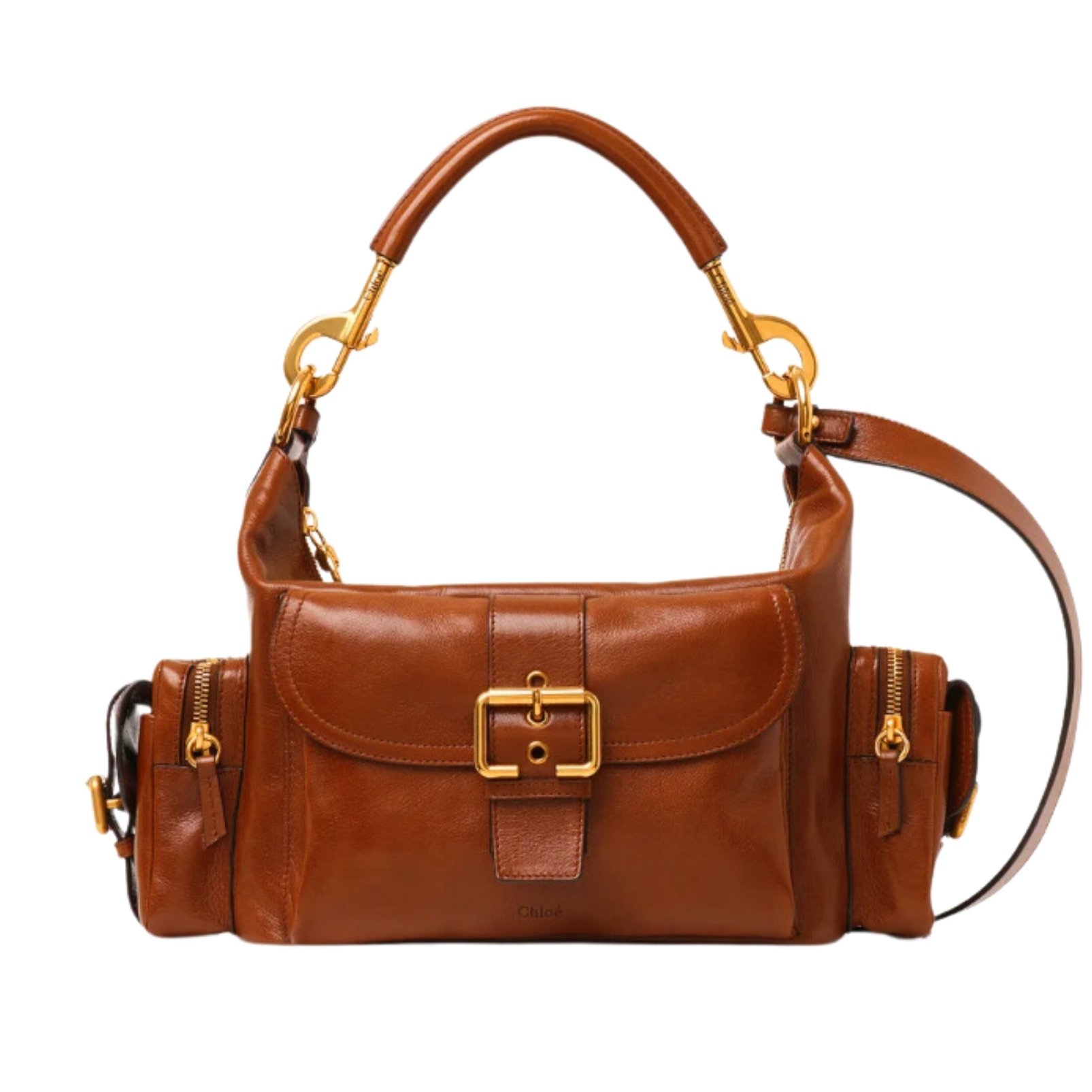 Chloe brown shiny leather bag with gold detailing