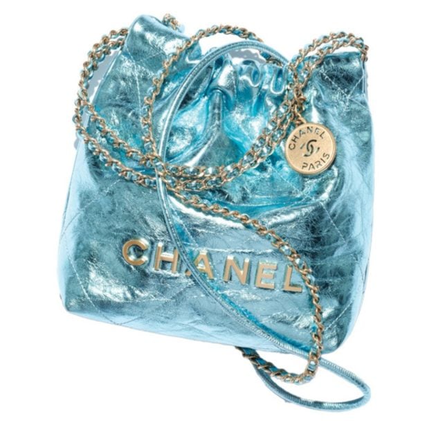 Chanel metallic blue handbag with silver detailing