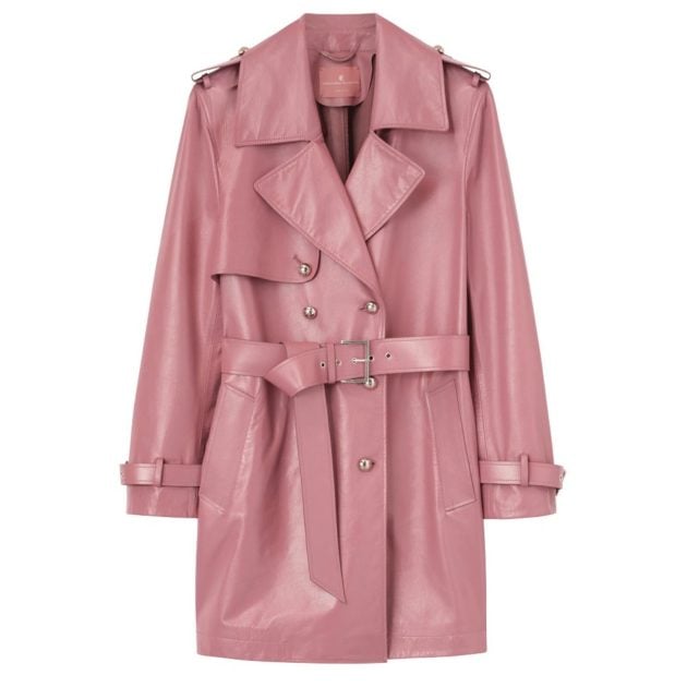 Ermanno Scervino pink leeather trench coat with belt