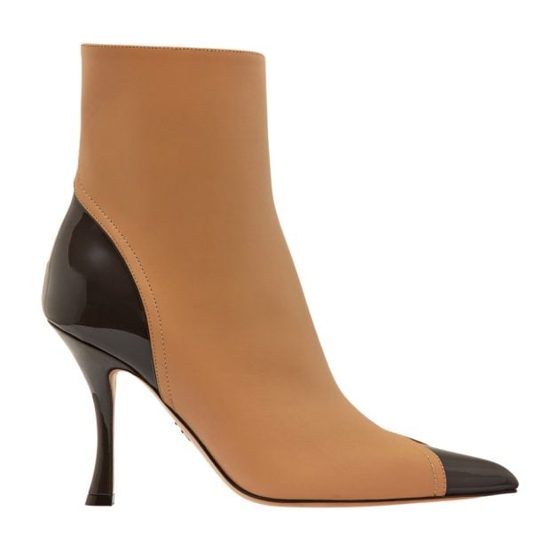 Ferragamo ankle boot in tan and black with heel