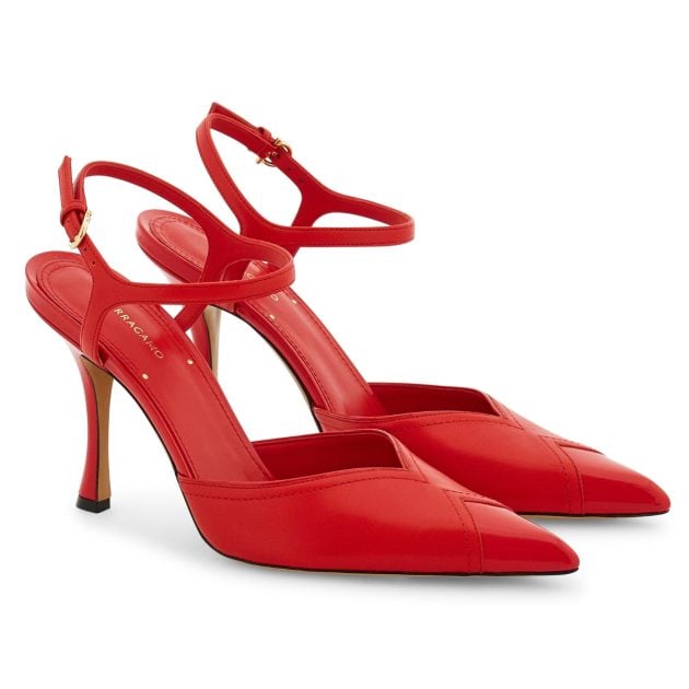 Ferragamo closed toe heeled sandal in red