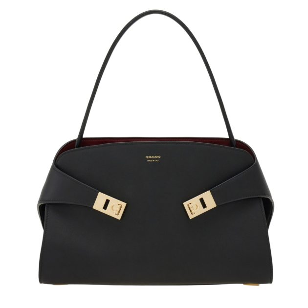 Ferragamo black handbag with gold detailing