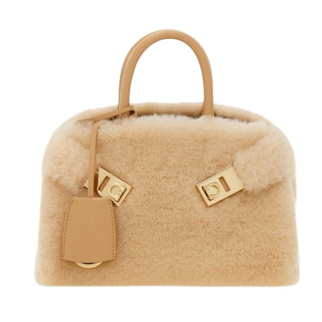 Ferragamo wool handbag and nude with gold detailing