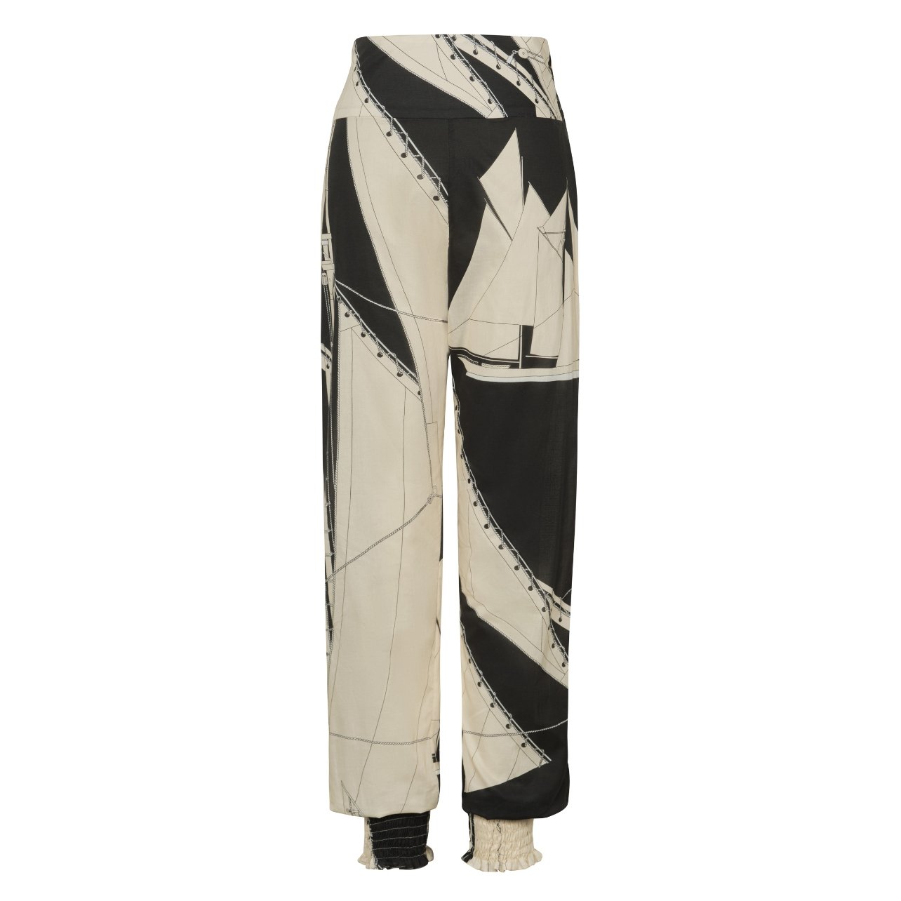 Johanna Ortiz pants with abstract print in black and cream