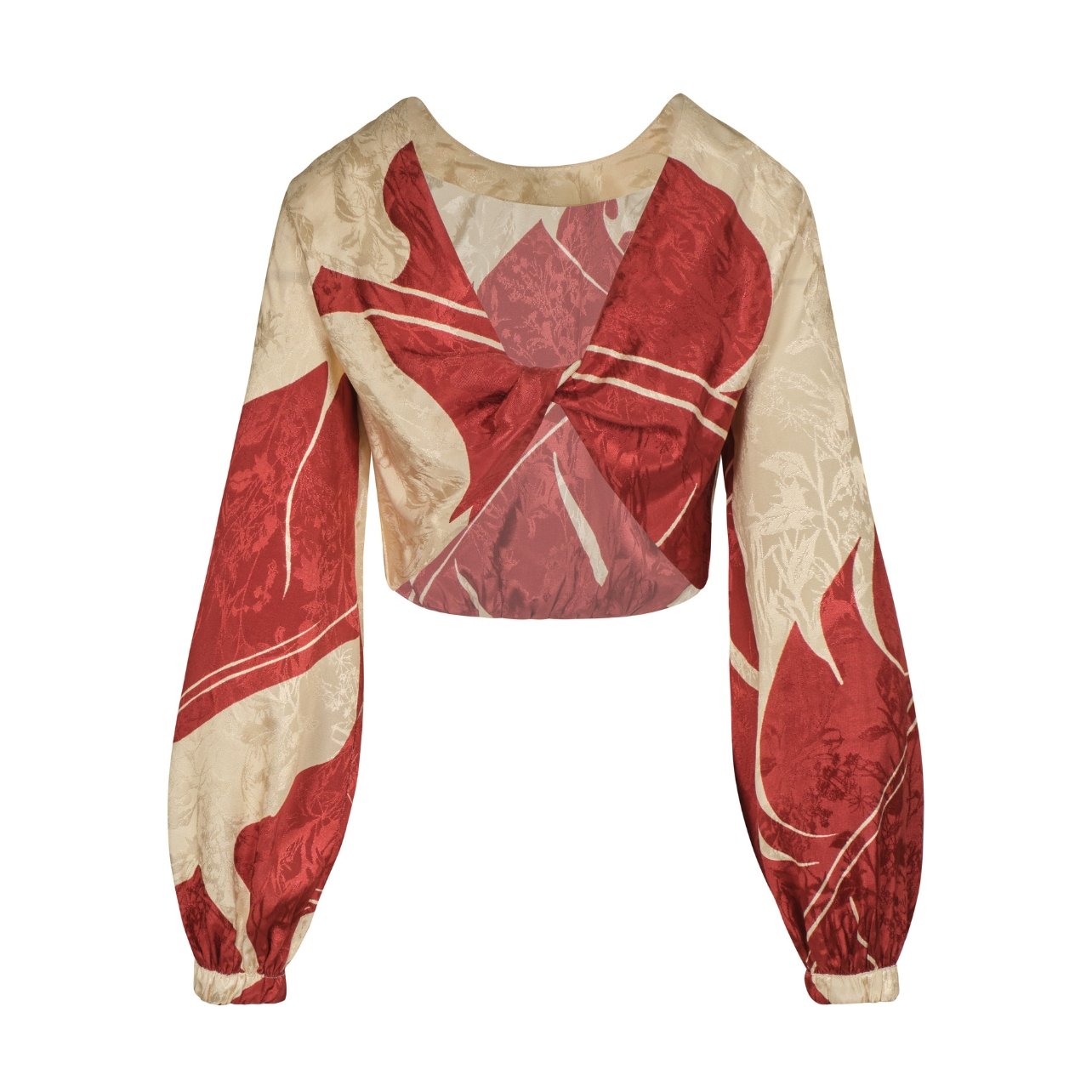 Johanna Ortiz red and cream printed long sleeve cropped top