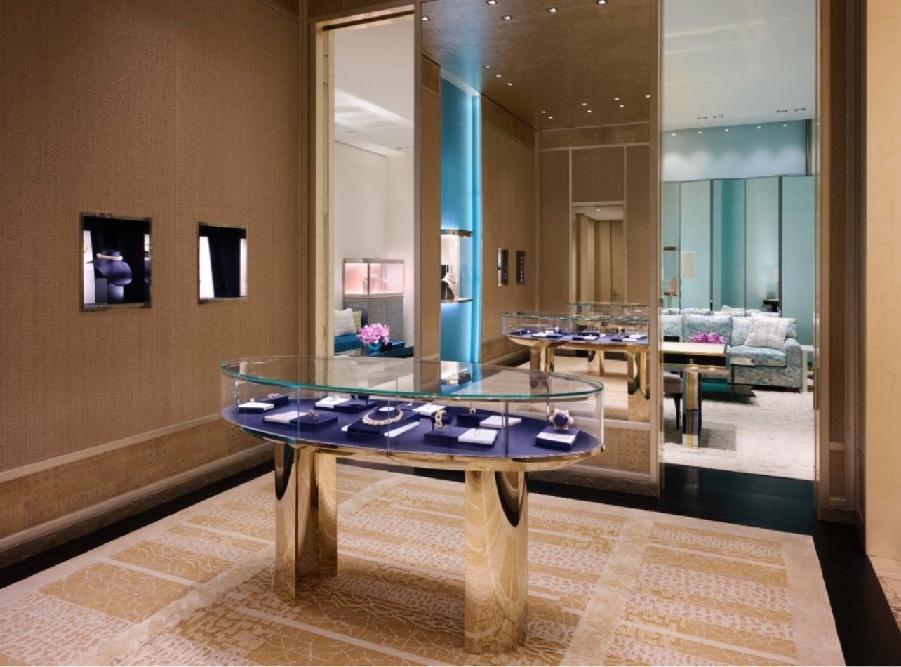 Tiffany & Co. New boutique space with jewelry counters and couches in the back