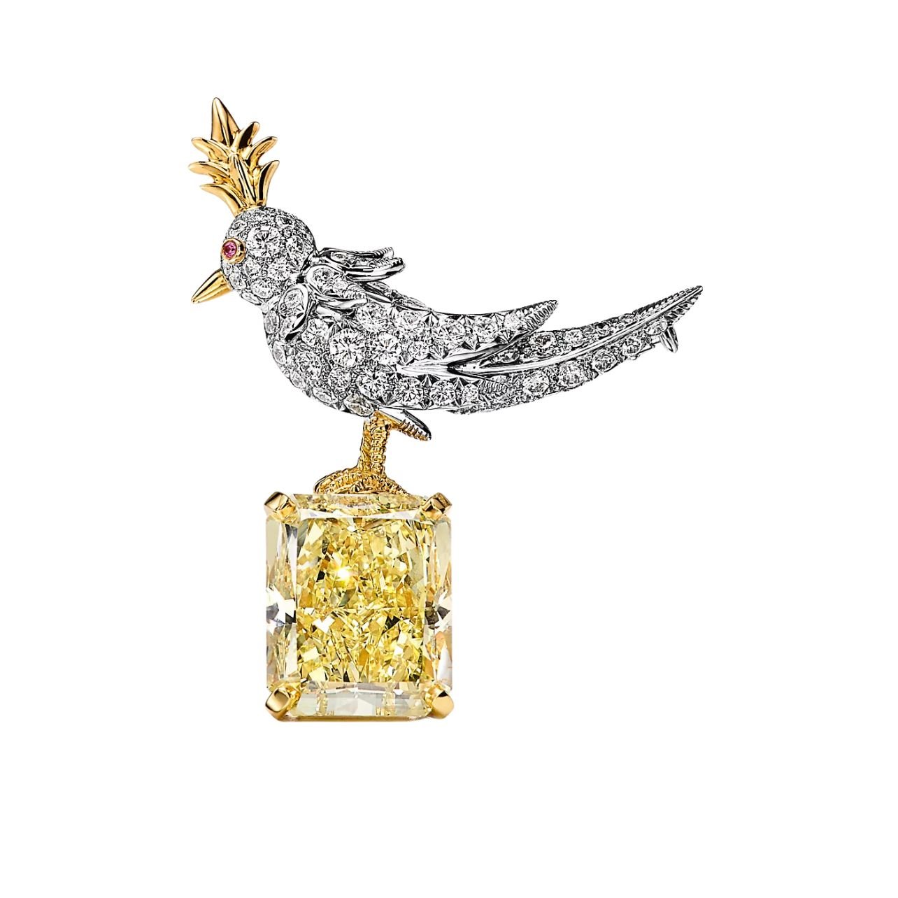 Tiffany & Co. Schlumberger bird on a rock brooch in platinum and yellow gold