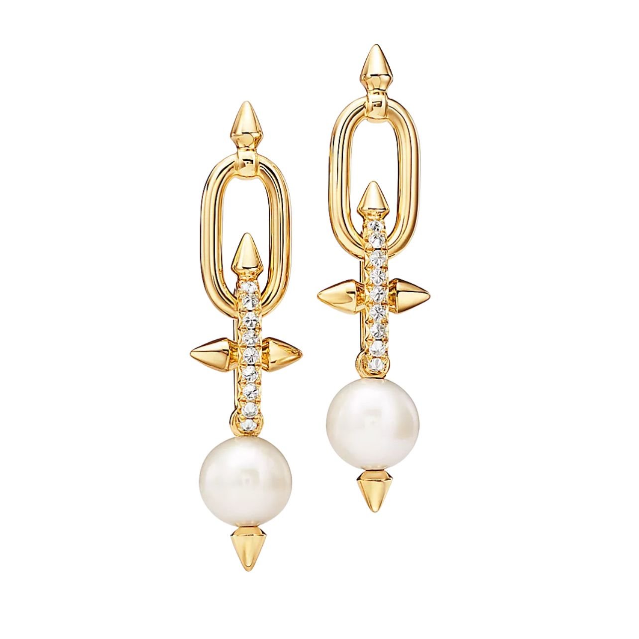 Tiffany & Co. Titan by Pharrell Williams Collection pearl earrings in yellow gold with diamonds