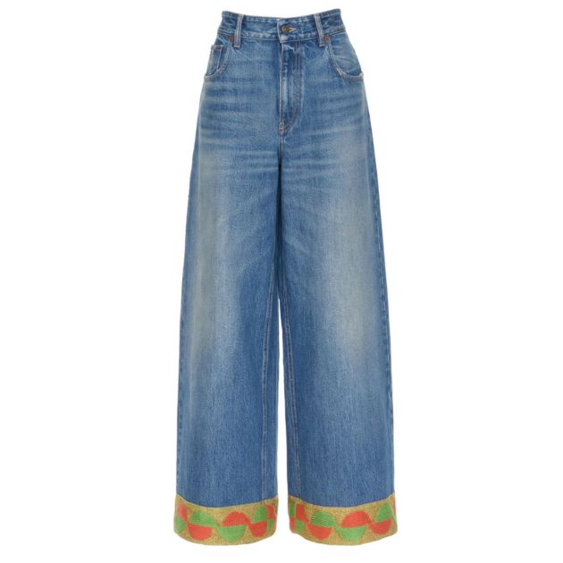 Valentino jeans with multicolor stitching at the bottom