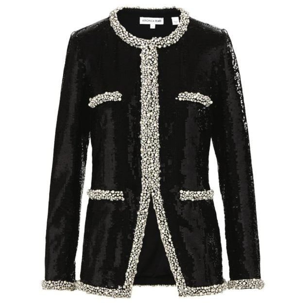 VERONICA BEARD black sequin jacket with pearl trim