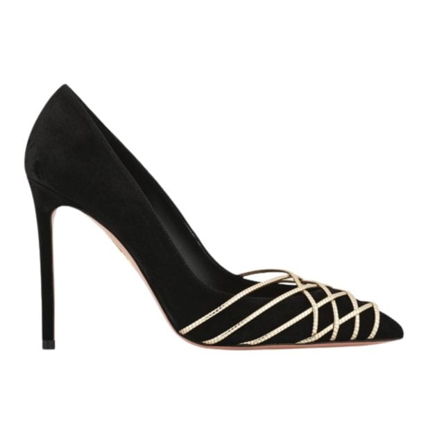 Aquazzura black pumps with gold detailing on the front