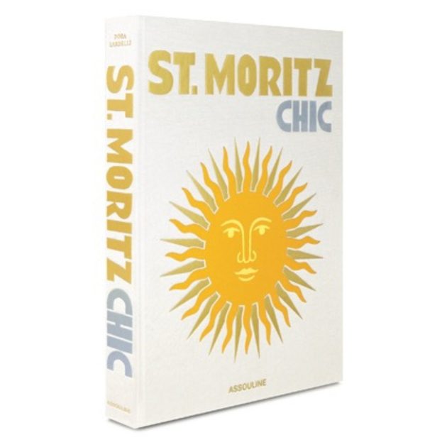 Assouline “St. Moritz Chic” book cover white with yellow sun