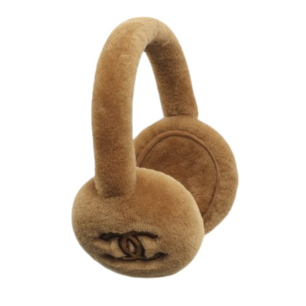 Chanel brown furry earmuffs with CC logo