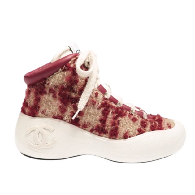 Chanel tweed sneakers in red and white