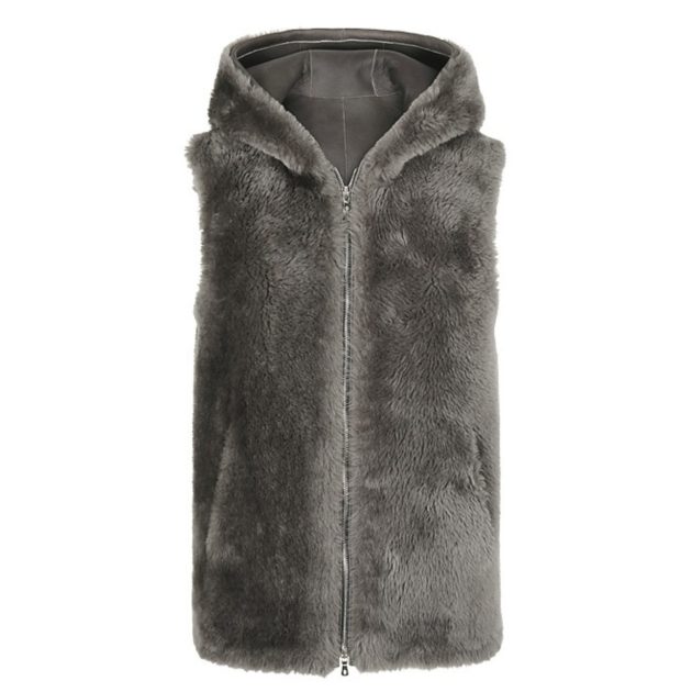 Eleventy gray shearling hooded vest