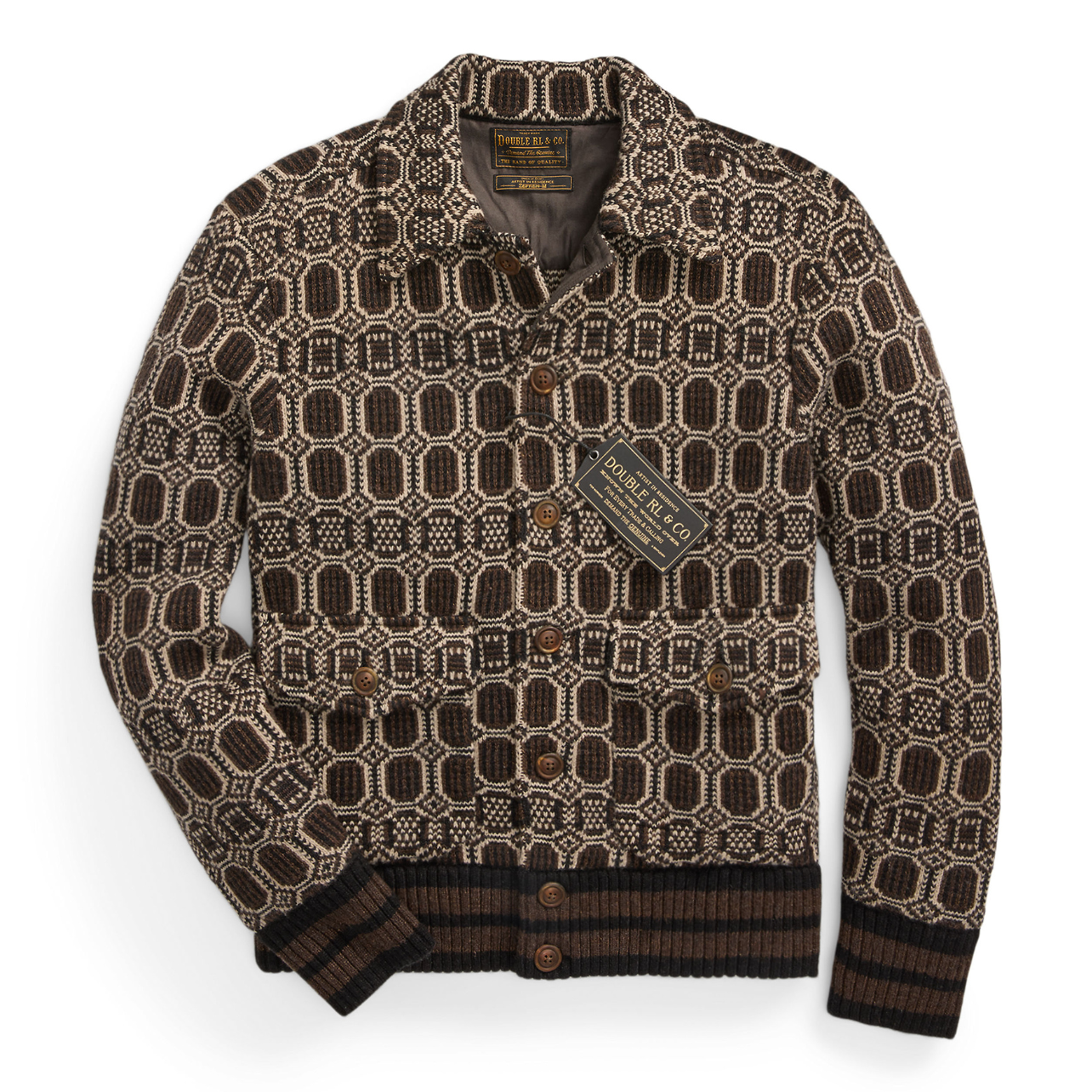 Ralph Lauren brown printed button down sweater jacket