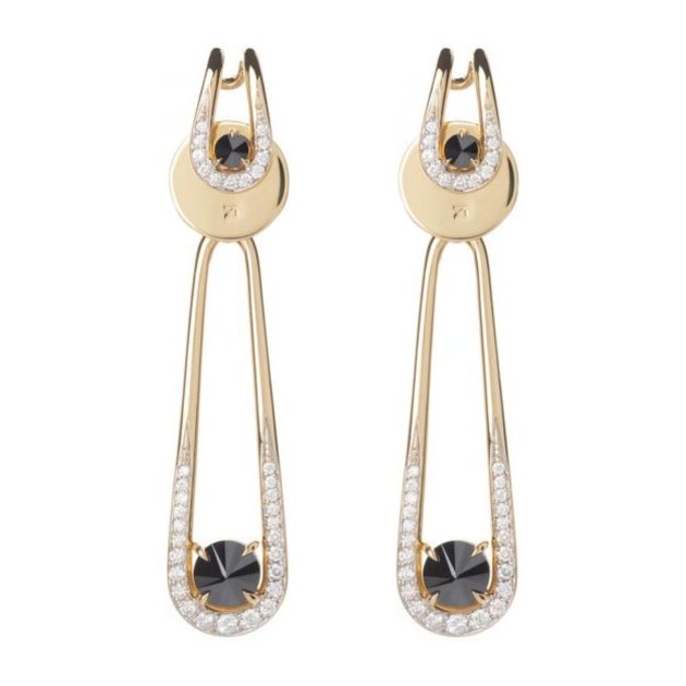 Ara Vartanian gold earrings with black diamond and white diamonds