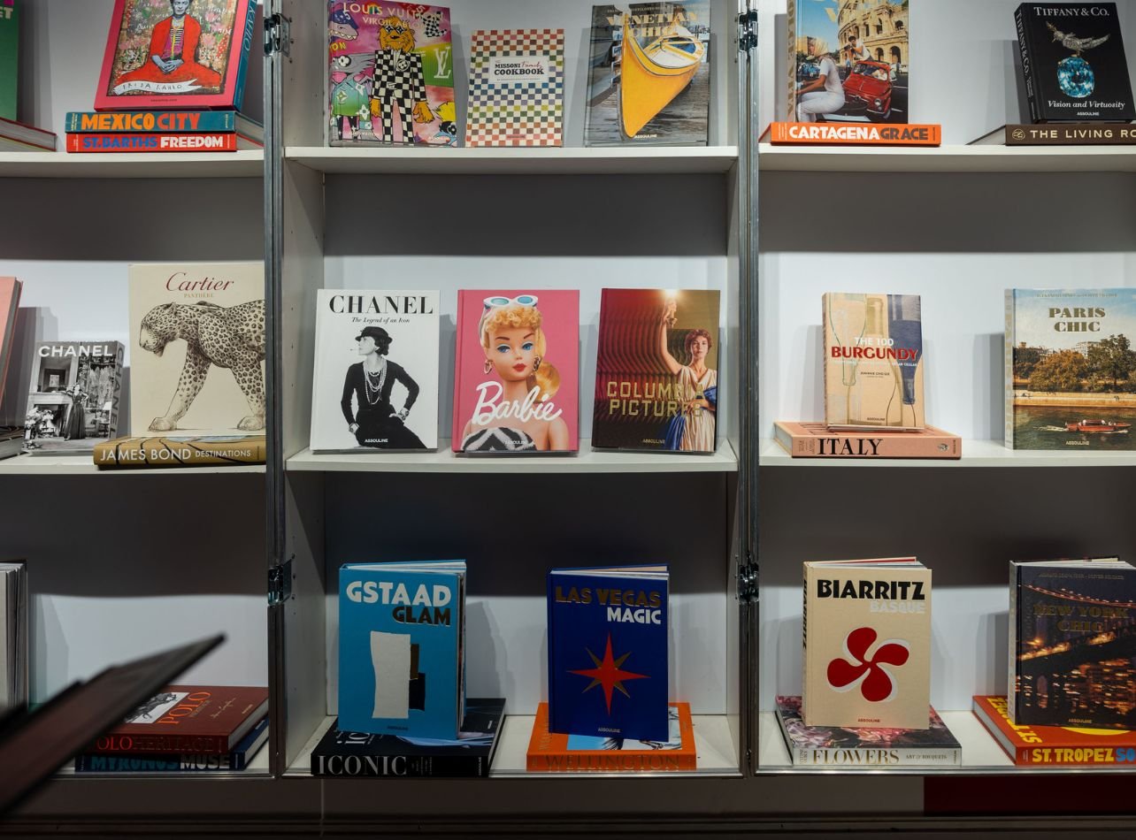 Interior of Assouline boutique at the Bal Harbour Shops Access Pop-up with shelves of books