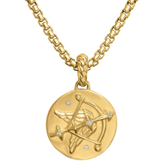 David Yurman gold chain necklace with bow and arrow imprint