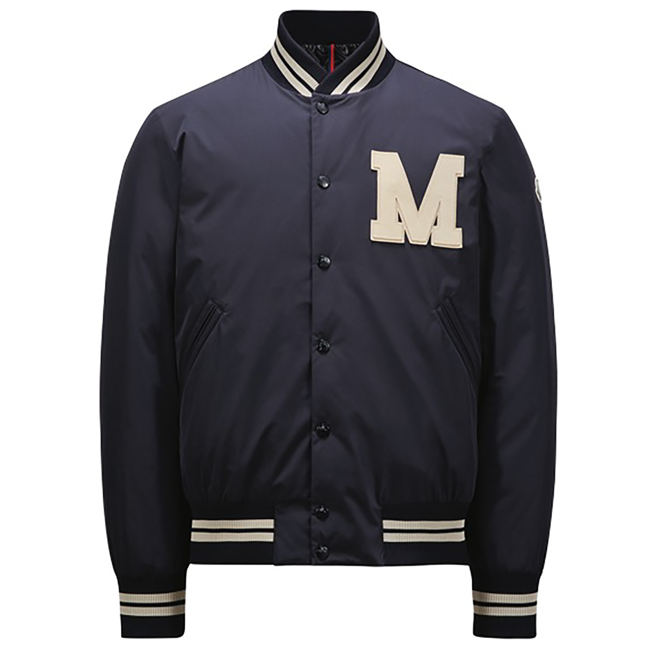 Moncler navy bomber jacket with a “M” patch