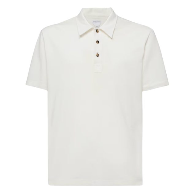 Bottega Veneta white polo with brown buttons