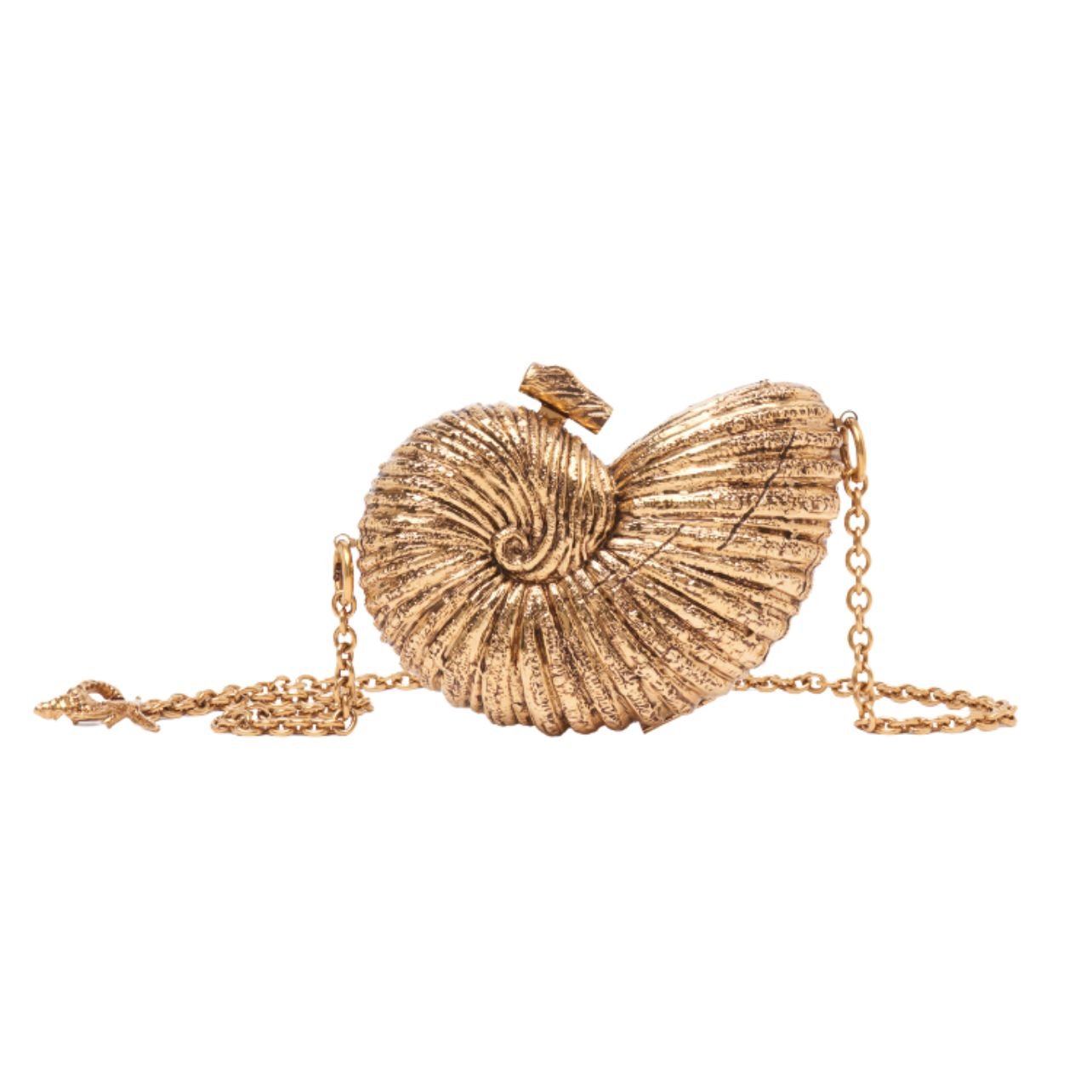 Chloe gold shell shaped purse with gold chain