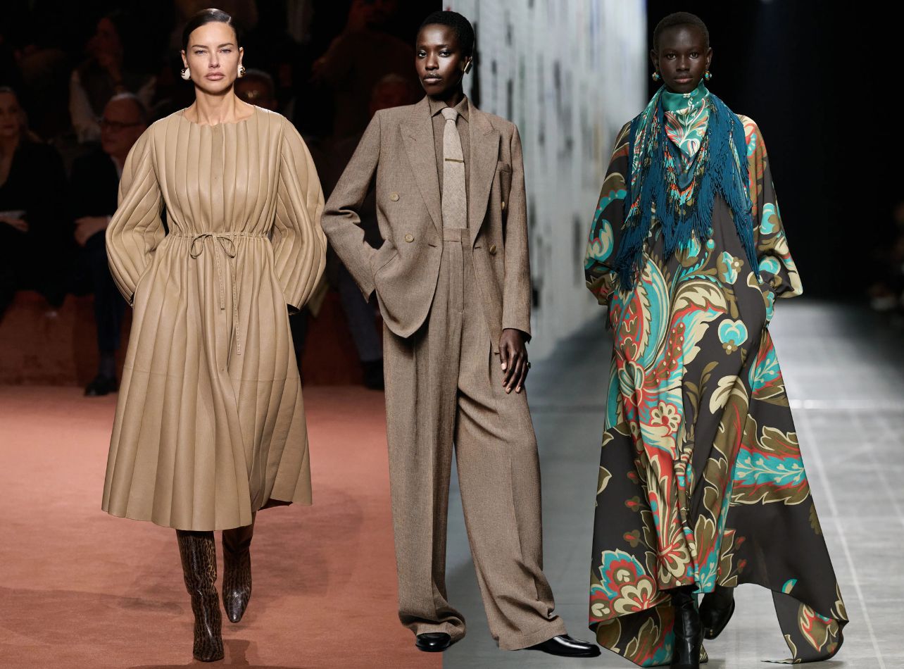 Collage of looks from the Fendi, Loro Piana and Etro F/W 25 fashion week runway shows