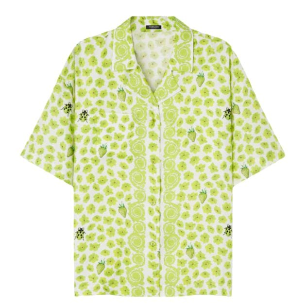 Versace green floral print button-down shirt