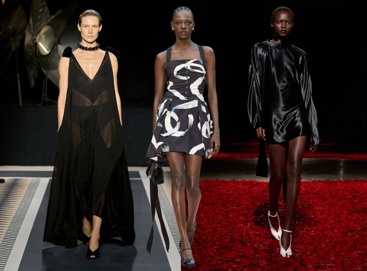 Collage of looks from the Lanvin, Chanel and Ferragamo F/W 25 fashion week runway shows